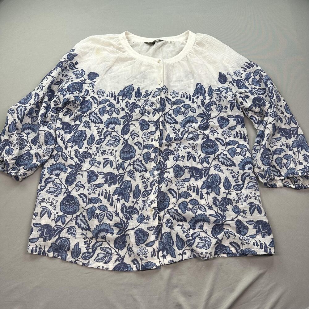 Tommy Bahama Shirt Womens XL White Blue Floral Button Up Sheer Breath Boho Top